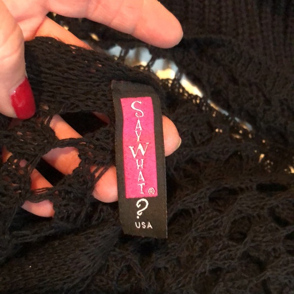 Say What ? one size Black open knit poncho - Picture 4 of 6